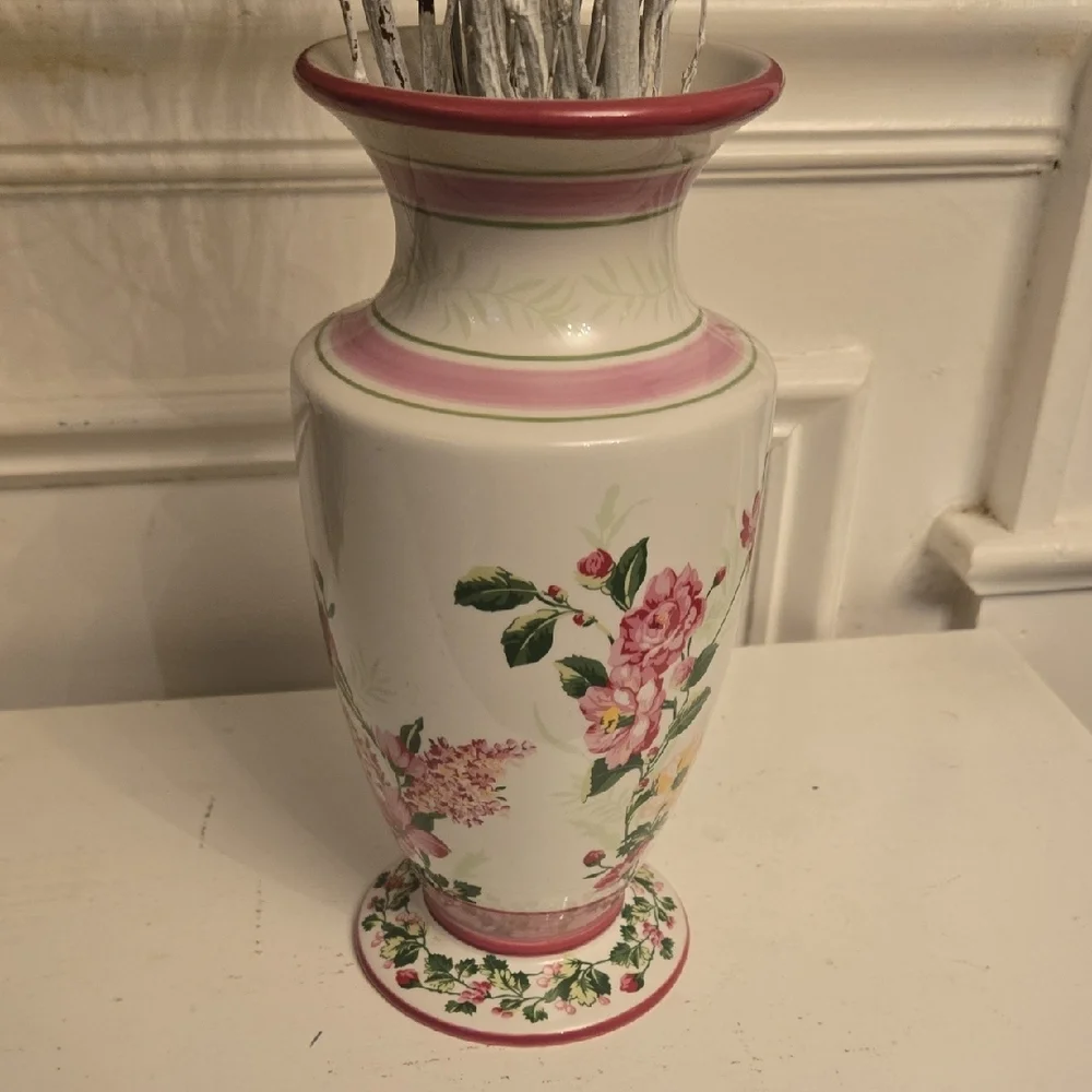 Laura Ashley Floral Vase with Pink and Green Accents